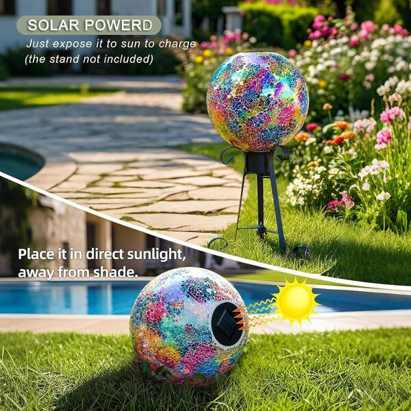 Mosaic Solar Glass Gazing Ball, 10 in. Colorful Gazing Globe