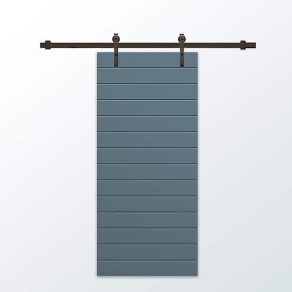 CALHOME 30 in. x 96 in. Dignity Blue Painted Composite MDF Paneled Interior Sliding Barn Door with Hardware Kit