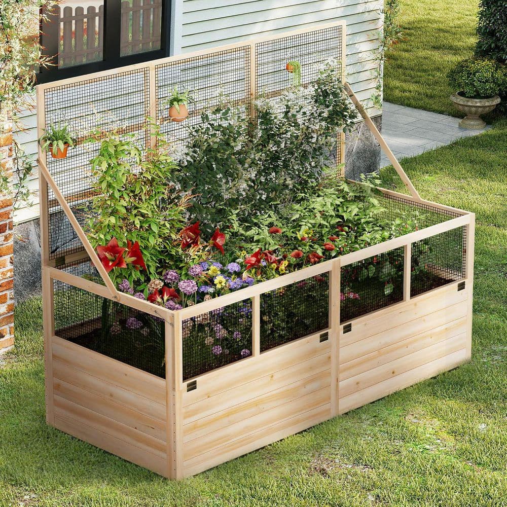 Wood Raised Garden Bed with Hinged Fencing and Trellis, 78.74 in. L x 38 in. W x 68.11 in. H price history on PriceWatchPro