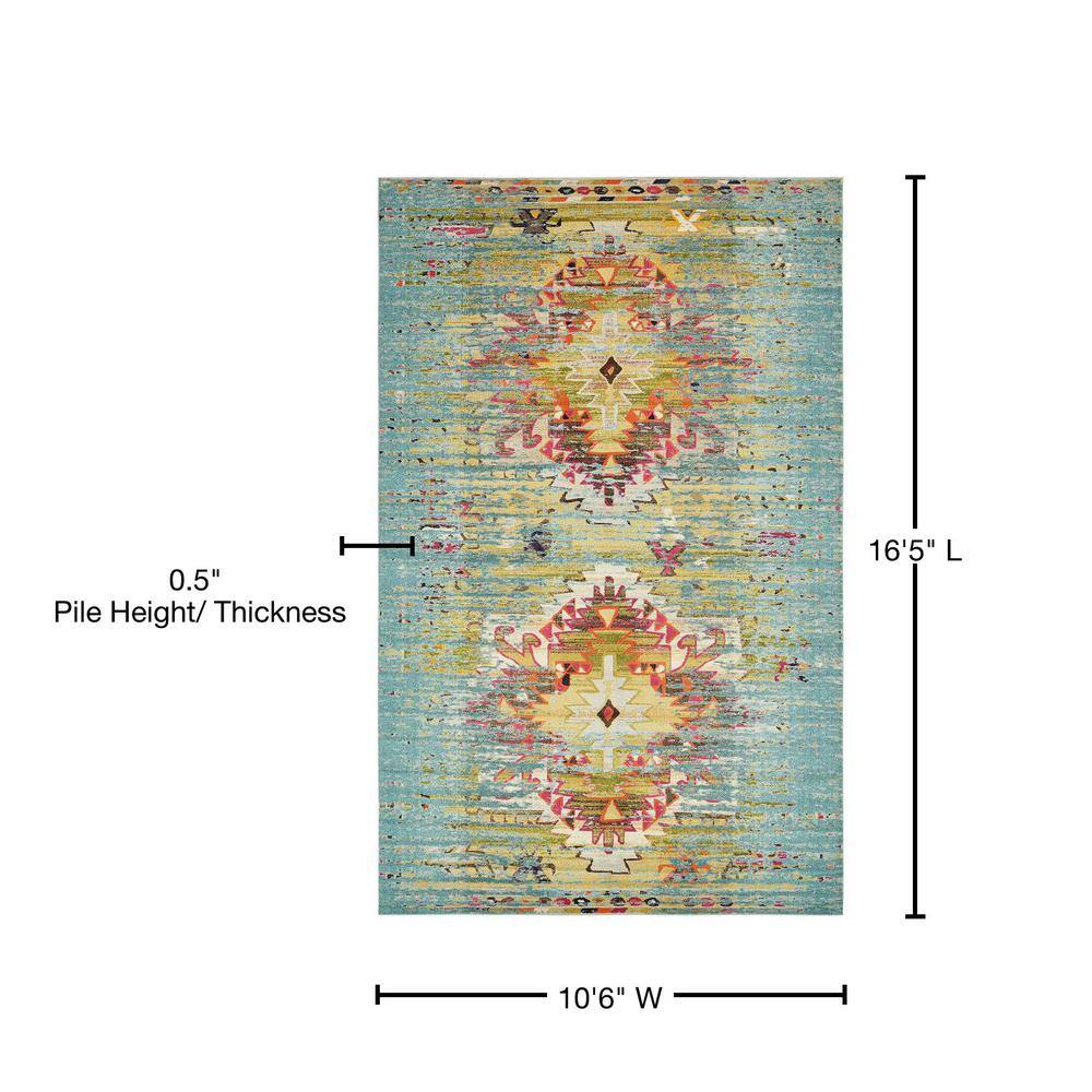 Turquoise and Yellow Abstract Synthetic Stain-Resistant Rug