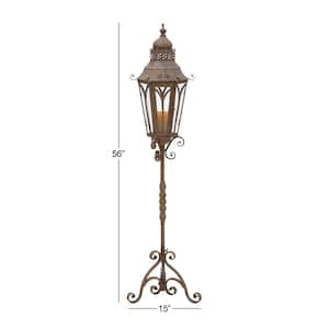 56 in. H Brown Metal Tall Standing Decorative Candle Lantern