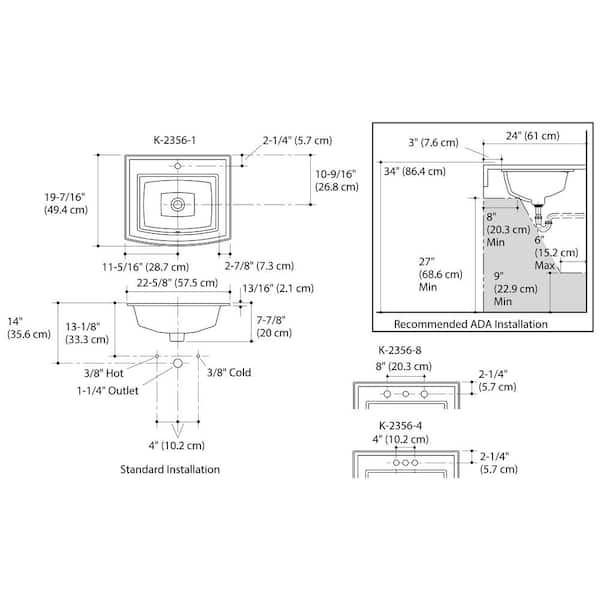 KOHLER Archer 22-3/4 in. Drop-In Vitreous China Bathroom Sink in Biscuit with Overflow Drain