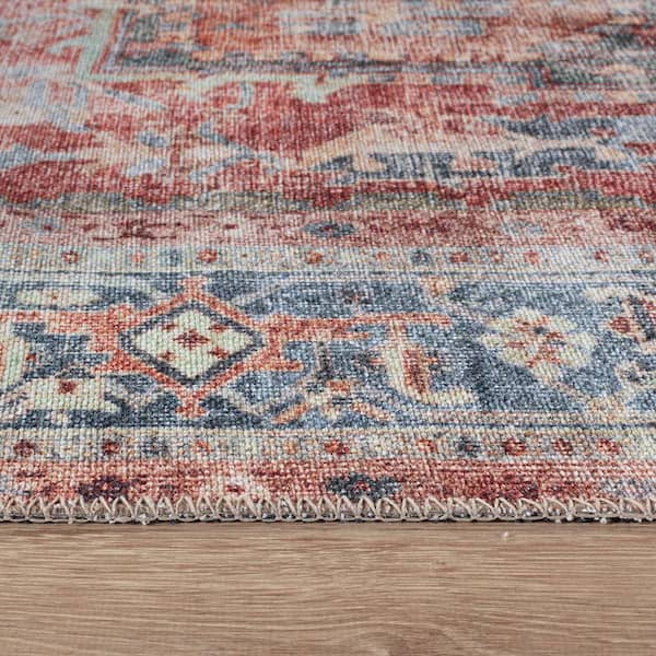 Traditional Distressed Machine Washable Area Rug Multi 5 ft. x 7 ft. Oval