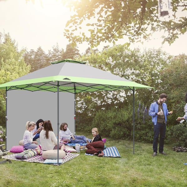 EAGLE PEAK 13 ft. x 13 ft. Steel Pop Up Portable Gazebo Outdoor Patio Canopy with One Removable Sidewall and 4-Sand Bags