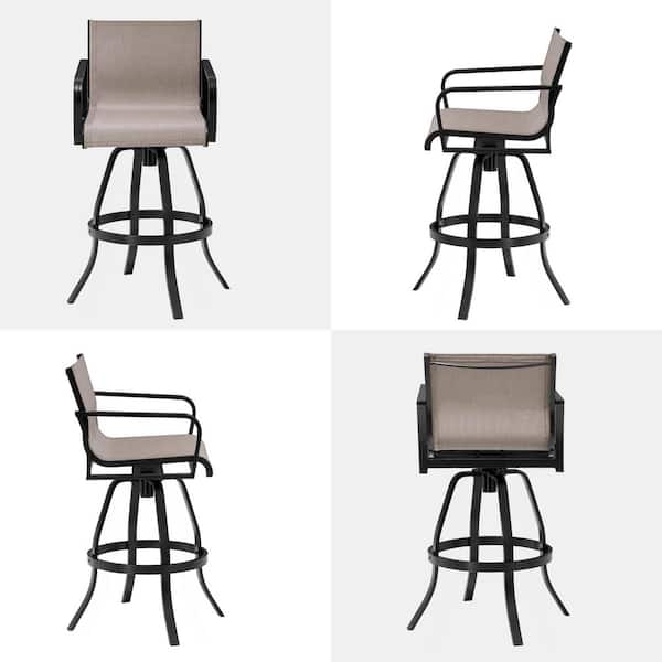 Swivel Metal Aluminum Outdoor Bar Stool in Augustine Ashe Sunbrella Textilene Fabric (4-Pack)