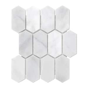 Long Hexagon White Carrara  6 in. x 6 in. x 0.4 in. Picket Marble Mosaic Floor and Wall Tile (Sample, 0.25 sq. ft.)