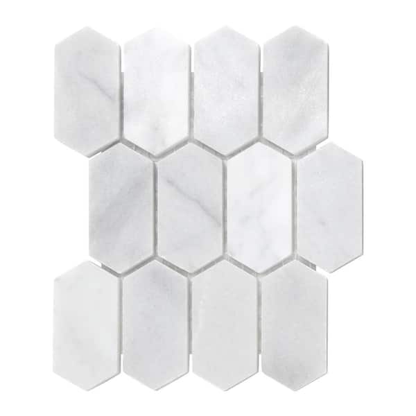 sunwings Long Hexagon White Carrara 6 in. x 6 in. x 0.4 in. Picket Marble Mosaic Floor and Wall Tile (Sample, 0.25 sq. ft.)