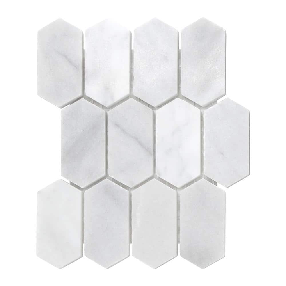 Long Hexagon White Carrara 6 in. x 6 in. x 0.4 in. Picket Marble Mosaic Floor and Wall Tile (Sample, 0.25 sq. ft.) price history on PriceWatchPro