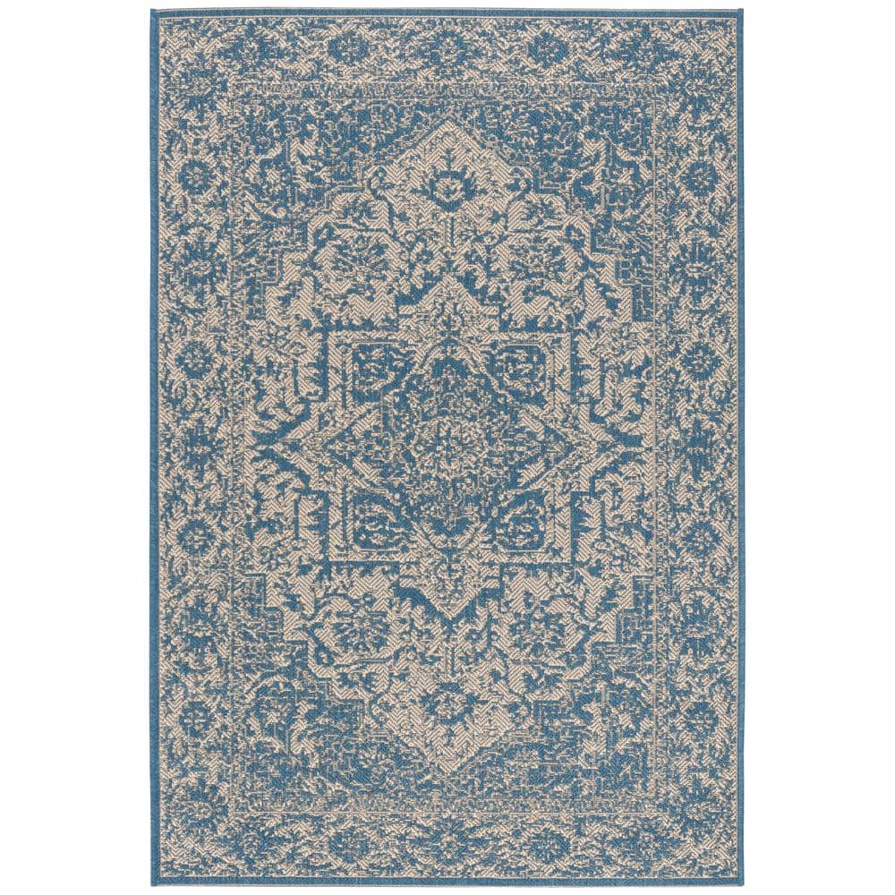 Valene Easy-Care Blue Synthetic 4' x 6' Outdoor Rug