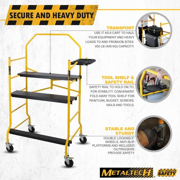 MetalTech Job Site Rolling Scaffold Platform 900 lb Load Capacity Heavy Duty New 