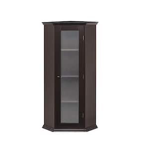 16.10 in. W x 16.10 in. D x 42.40 in. H Brown Linen Cabinet Corner Storage Cabinet with Glass Door