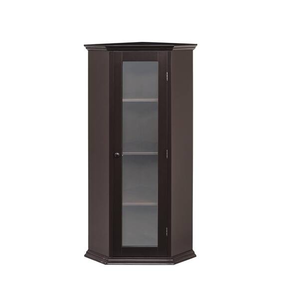 HwoamneT 16.10 in. W x 16.10 in. D x 42.40 in. H Brown Linen Cabinet Corner Storage Cabinet with Glass Door