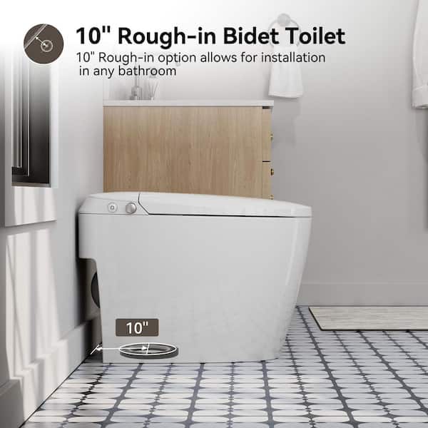 10 in. Rough-in Non-Electric Elongated Smart Bidet Toilet 1.0 GPF in White with ADA Chair Height and Foot Kick Flush