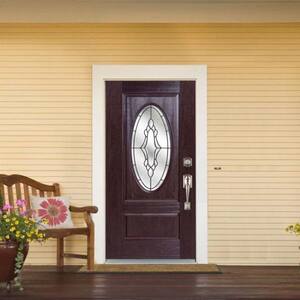 36 in. x 80 in. Dark Walnut Left-Hand Inswing Andaman Oval-Lite Prestige Stained Fiberglass Prehung Front Door