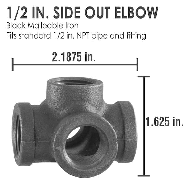 1/2" 5 Way Pipe Fitting Malleable Iron Black Outlet Cross Female Tube Connector 
