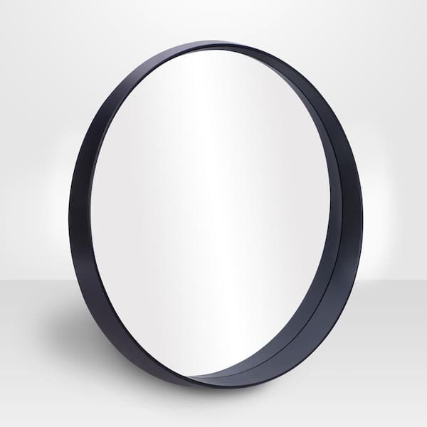 Medium Round Black Hooks Contemporary, Round Mirror With Black Frame 9 6 In