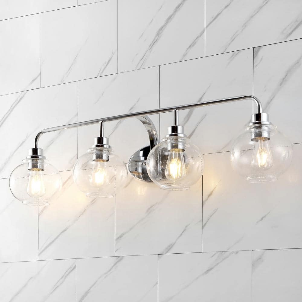Sandrine 36 in. 4-Light Chrome Iron/Seeded Glass Cottage Rustic LED Vanity Light price history on PriceWatchPro