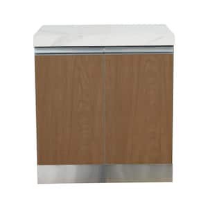 27 in. W Plus 32 in. L Plus 35.5 in. H Sintered Stone Outdoor Kitchen Side Cabinet With Wood Pattern Panels