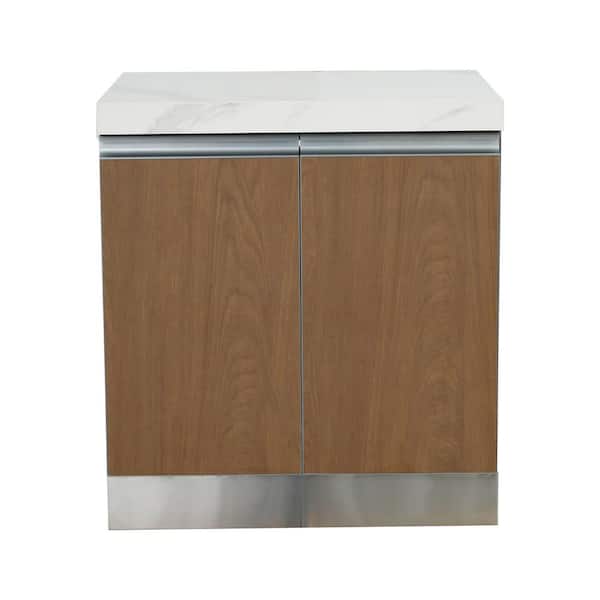 PROKAn 27 in. W Plus 32 in. L Plus 35.5 in. H Sintered Stone Outdoor Kitchen Side Cabinet With Wood Pattern Panels