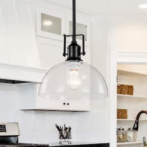 Hines 1-Light Black Farmhouse Pendant with Clear Dome Glass Shade