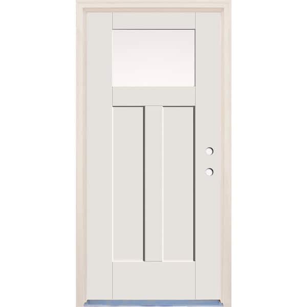 Builders Choice 36 in. x 80 in. Left Hand 1 Lite Unfinished Fiberglass Prehung Front Door with 4-9/16 in. Frame and Nickel Hinges