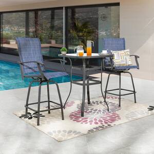 Blue 3-Piece Outdoor Sling Square Bar Height Outdoor Bistro Set