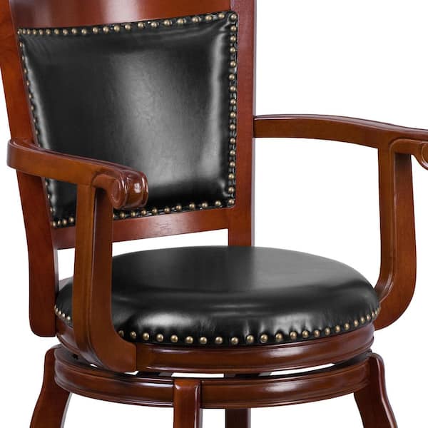 Carnegy Avenue 30 in. High Cherry Wood Bar Stool with Button Tufted Back  and Black Leather Swivel Seat CGA-TA-181521-CH-HD - The Home Depot