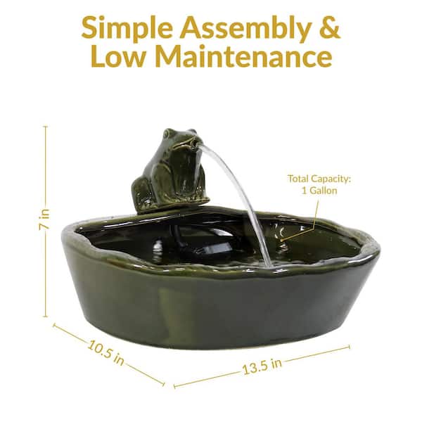 7 in. Ceramic Frog Solar Outdoor Water Fountain