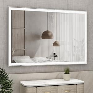 60 in. W x 40 in. H Large Rectangular Framed Wall LED Bathroom Vanity Mirror with 3 Color Lights in Silver, Touch Switch