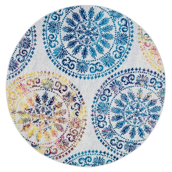Unbranded Elite Blue 5 ft. x 5 ft. Bohemian Geometric Round Rug
