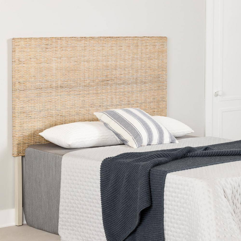 Queen White Washed Rattan Panel Headboard
