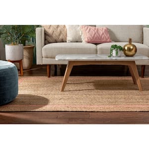 Larkspur Border Pattern Contemporary Blush 9 ft. x 12 ft. Hand-Braided Jute Area Rug
