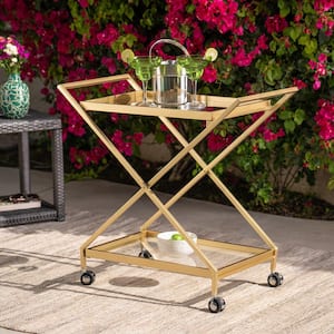Bar Cart with Glass Shelves and Swivel Wheels