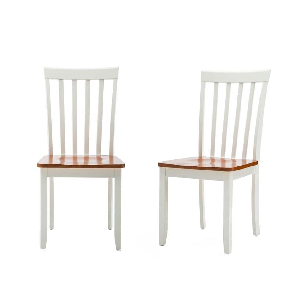 Set of 2 Bloomington Dining Chairs White/Honey Oak - Boraam: Rubberwood, Contoured Seat, Farmhouse Style