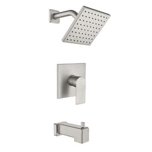 Single Handle 1-Spray Wall Mount Tub and Shower Faucet 1.8 GPM 6 in. Shower Faucet Set in Brushed Nickel Valve Included