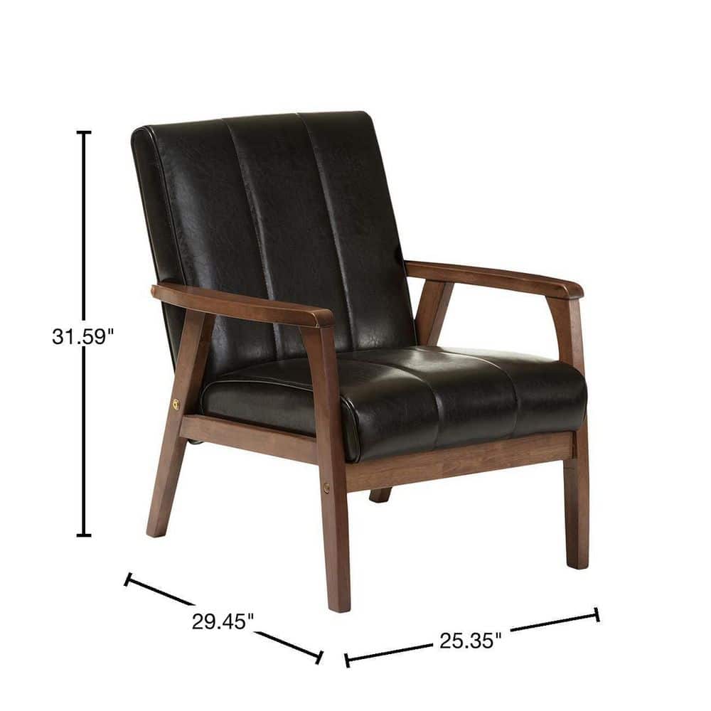 Nikko Compact Mid-Century Black Faux Leather Wooden Accent Chair