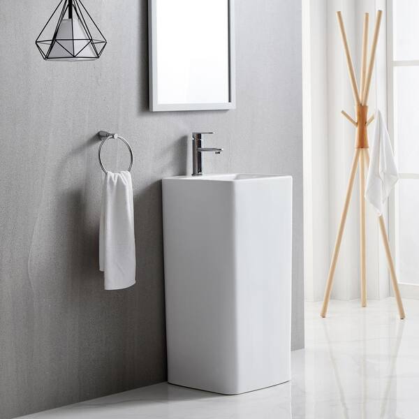 Lambagno Ronan 32 5 In Tall One Piece White Ceramic Cylinder Vessel Sink With Pop Up Drain Freestanding Pedestal Sink Combo L Xlc Bs 092 The Home Depot