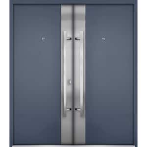 0729 72 in. x 80 in. Left-hand/Inswing Gray Graphite Steel Prehung Front Door with Hardware