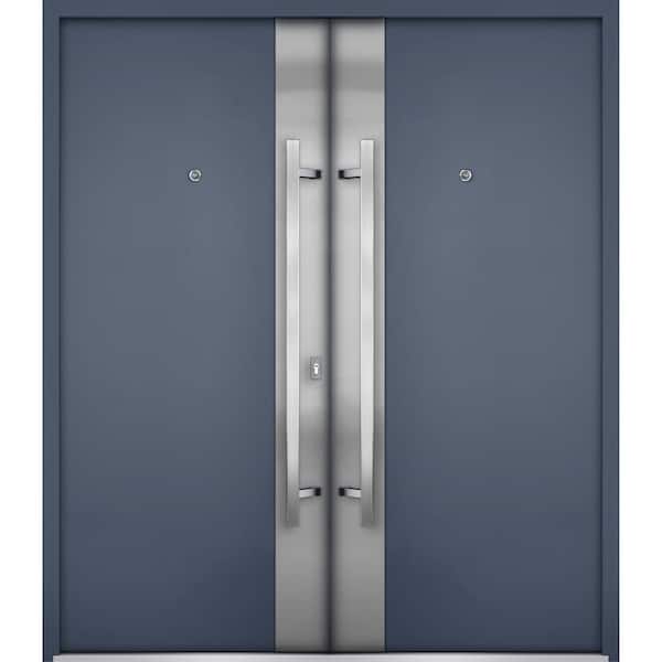 VDOMDOORS 0729 72 in. x 80 in. Left-hand/Inswing Gray Graphite Steel Prehung Front Door with Hardware