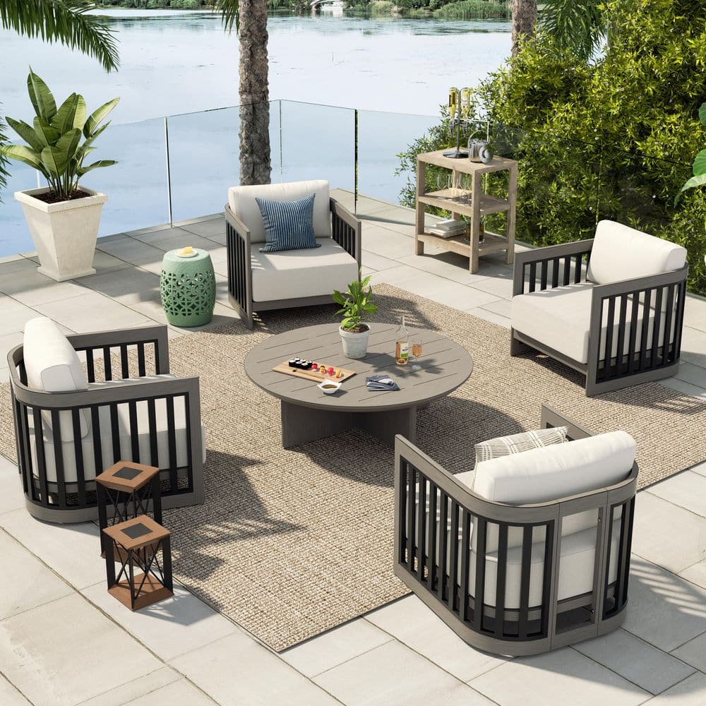 Sereno 5-Piece Gray Aluminum Outdoor Conversation Set with Cushion