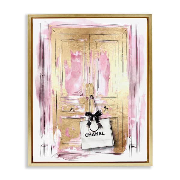 Stupell Industries Shopping Bag on Door by Svetlana Aleynikova Gold Floater Frame Abstract Graphic Art Print 21 in. x 17 in.