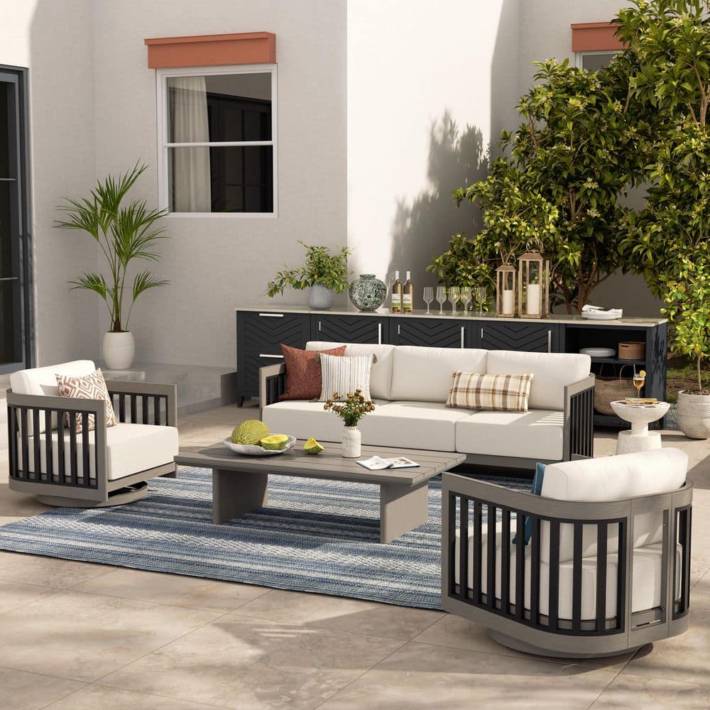 Sereno 4-Piece Gray Swivel Aluminum Outdoor Conversation Set with White Cushion price history on PriceWatchPro