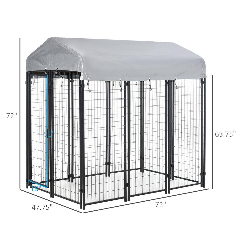 Large Black Steel Outdoor Dog Kennel with UV-Resistant Roof