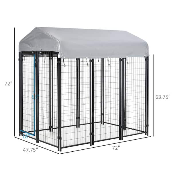 PawHut D02-011V02 Black Steel 6 ft.  x 4 ft.  x 6 ft.  0.0005 -Acre In-Ground Dog Fence Dog Kennel Outdoor Steel Fence with Canopy - 3