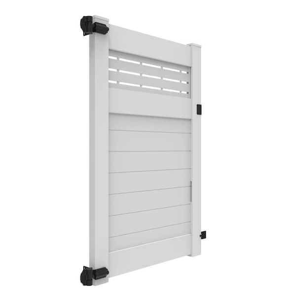 Horizontal Fence Boardwalk DSP 6 ft. x 46 in. Vinyl Privacy Gate in White