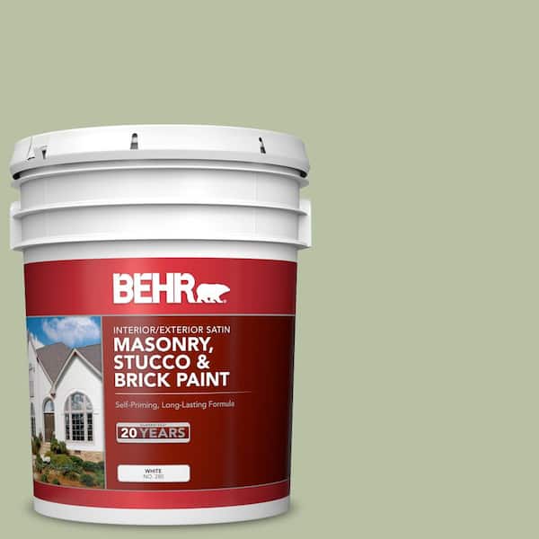 5 gal. #MS-57 Soft Green Satin Interior/Exterior Masonry, Stucco and Brick Paint