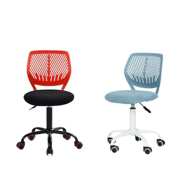 Homy Casa CARNAT Kids Desk Chair Set of 2, Adjustable Swivel Chair with Cushioned Seat and Lumbar Support, Red and Light Blue