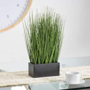 18 in. H Onion Grass Artificial Plant with Black Rectangular Plastic Pot
