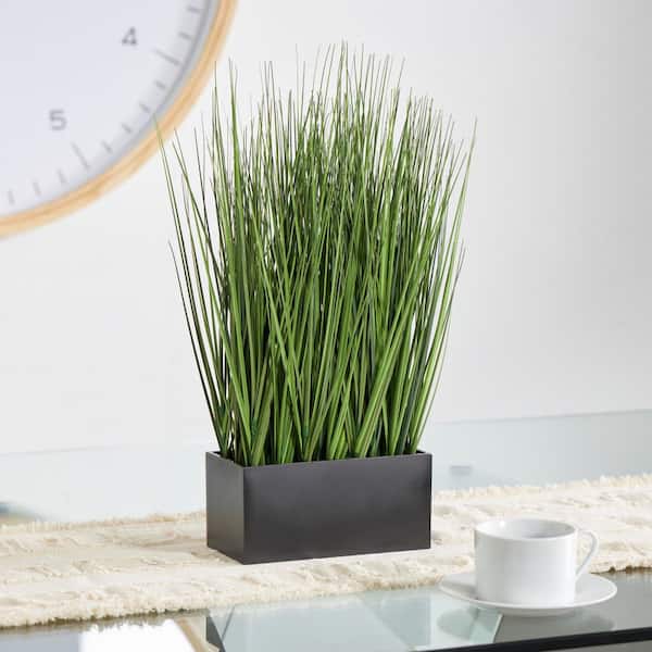 Litton Lane 18 in. H Onion Grass Artificial Plant with Black Rectangular Plastic Pot