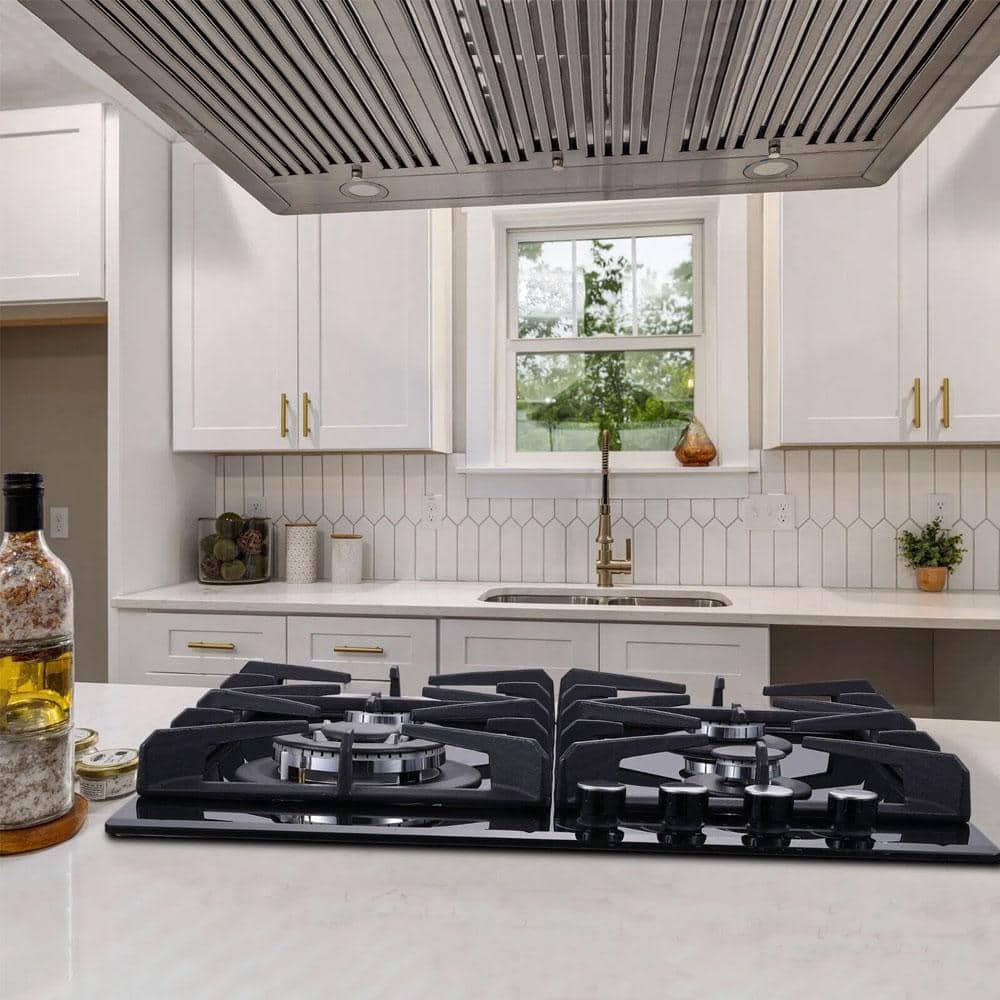 24-inch Black Tempered Glass 4-Burner Propane Gas Cooktop